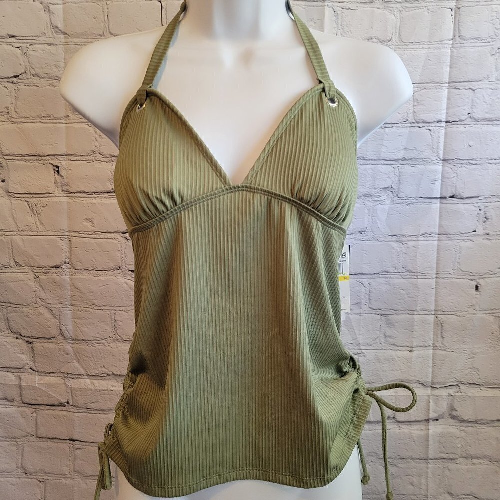 Salt + Cove Juniors' Ribbed Shirred Halter Tankini TOP ONLY